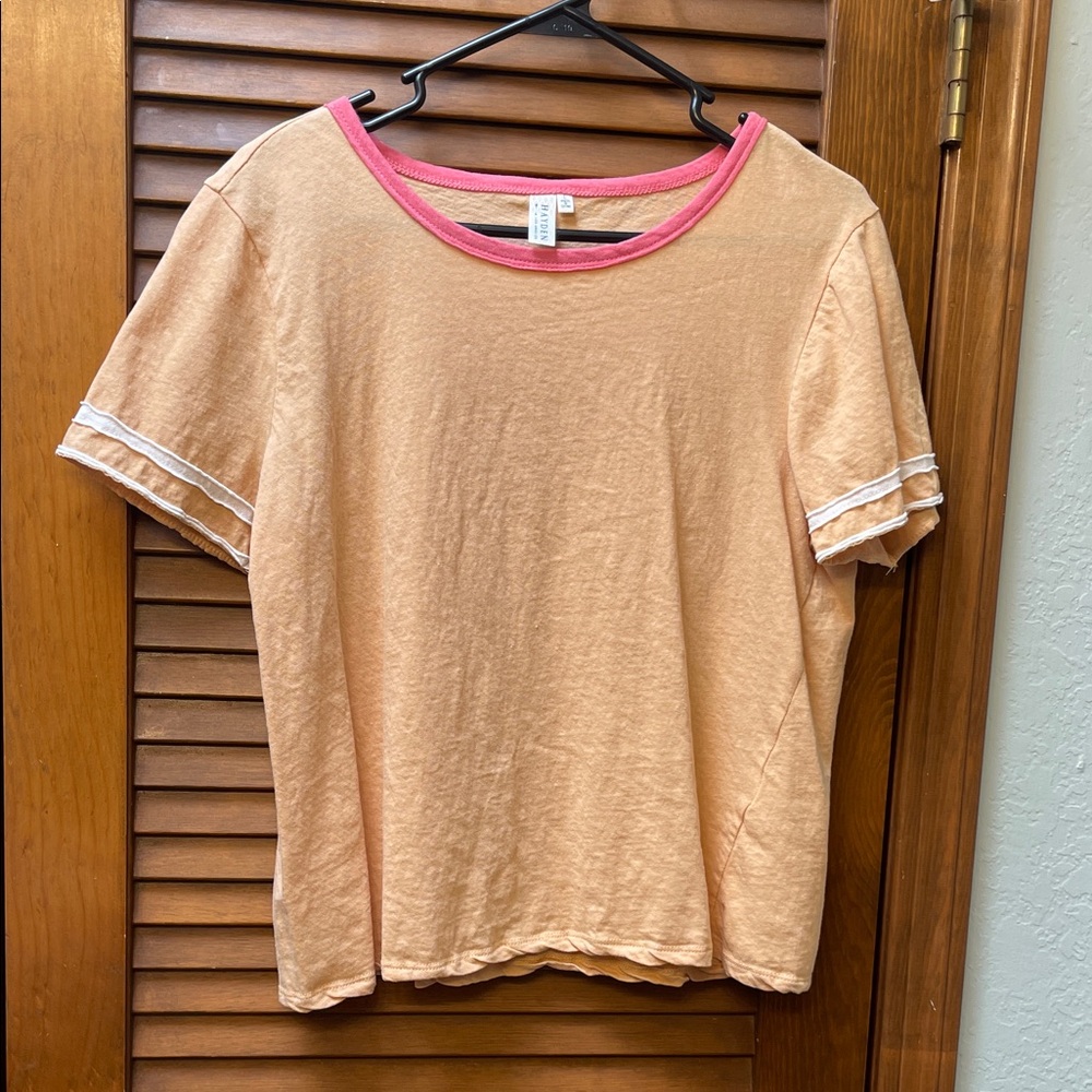 Hayden Los Angeles orange and coral ringer tee size L